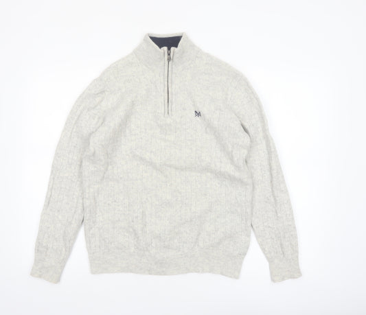 Crew Clothing Company Men's Grey Cable-Knit 1/2 Zip Jumper M