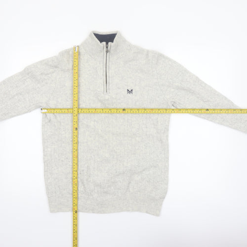 Crew Clothing Company Men's Grey Cable-Knit 1/2 Zip Jumper M