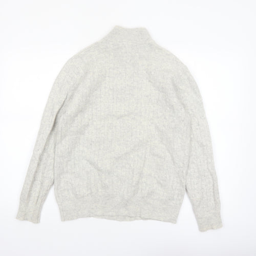 Crew Clothing Company Men's Grey Cable-Knit 1/2 Zip Jumper M