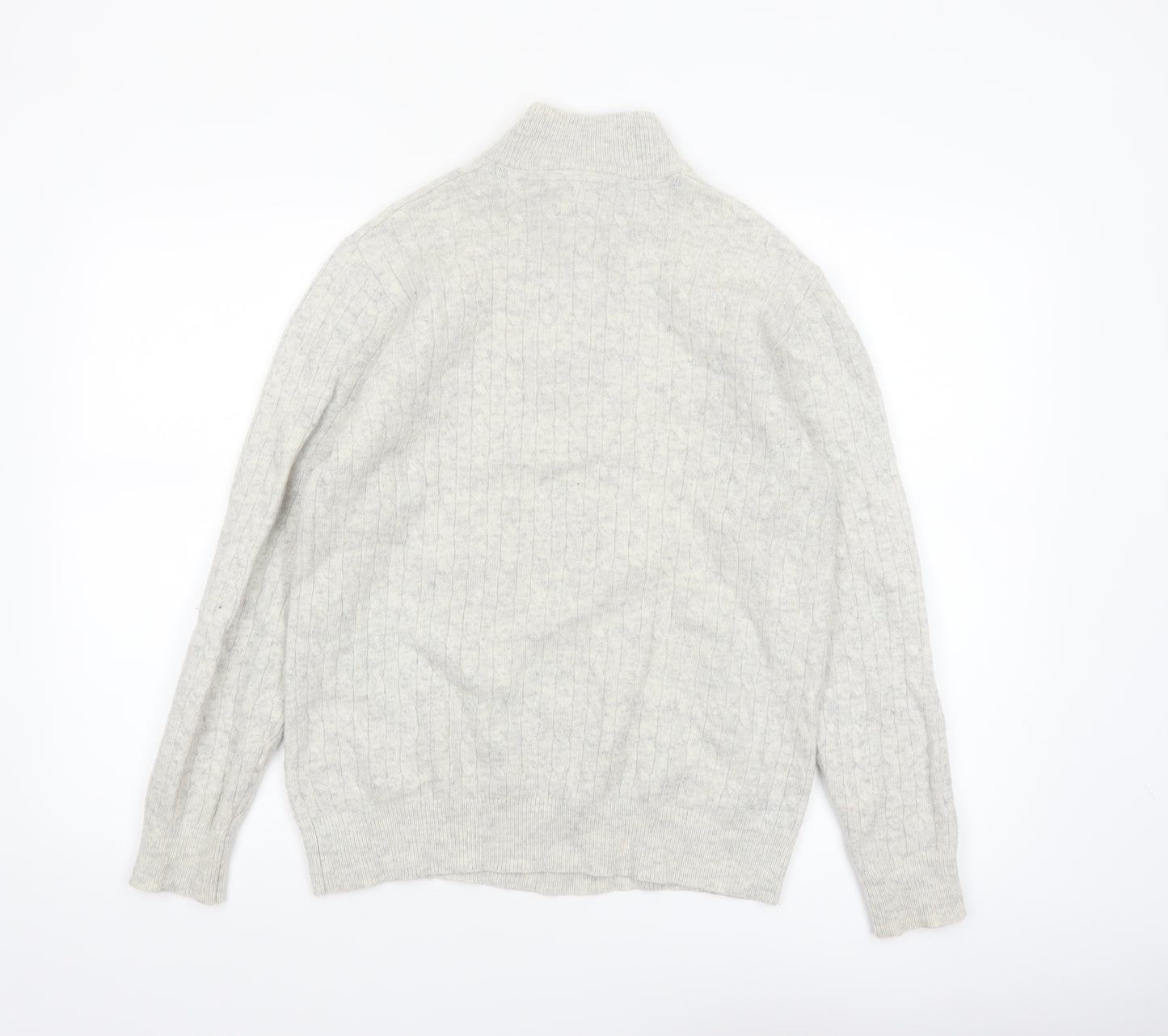Crew Clothing Company Men's Grey Cable-Knit 1/2 Zip Jumper M