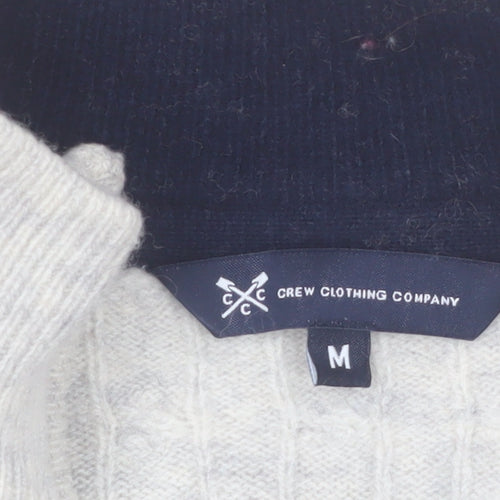 Crew Clothing Company Men's Grey Cable-Knit 1/2 Zip Jumper M