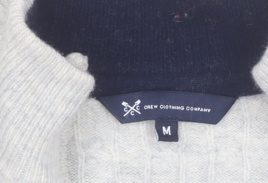 Crew Clothing Company Men's Grey Cable-Knit 1/2 Zip Jumper M