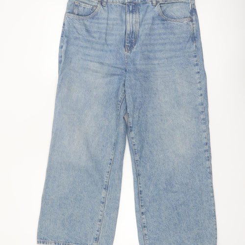 Massimo Dutti Women Blue 14 High Rise Cropped Wide-Leg Jeans
