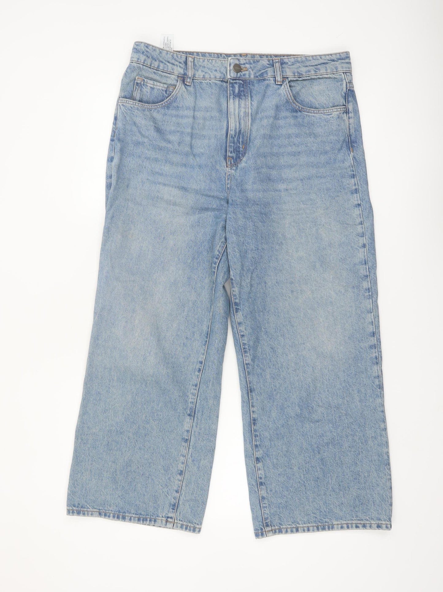 Massimo Dutti Women Blue 14 High Rise Cropped Wide-Leg Jeans