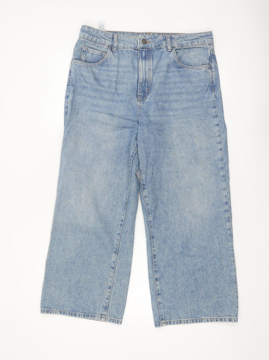 Massimo Dutti Women Blue 14 High Rise Cropped Wide-Leg Jeans