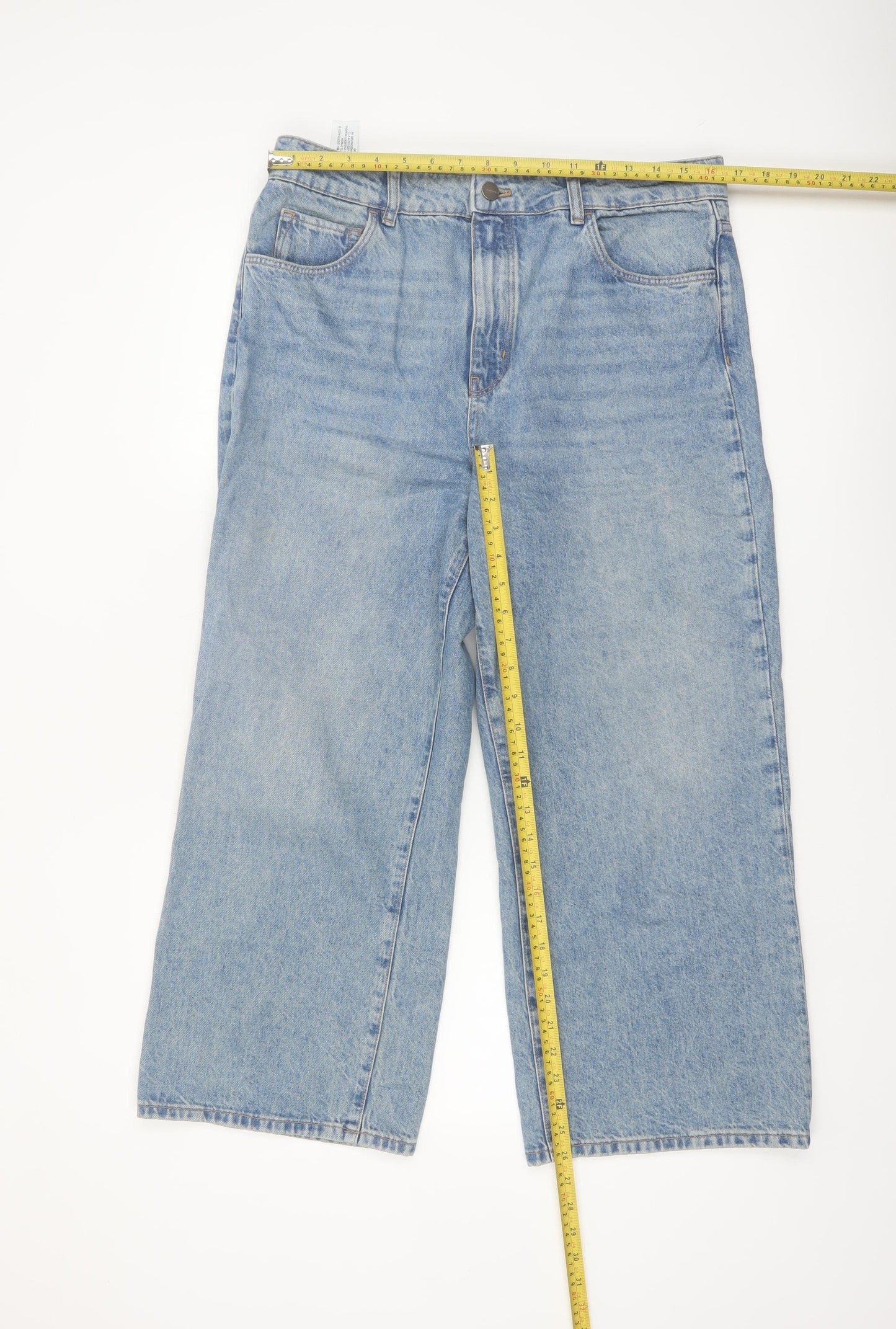 Massimo Dutti Women Blue 14 High Rise Cropped Wide-Leg Jeans