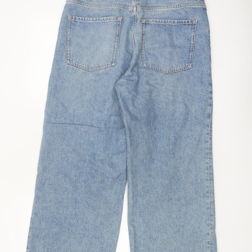 Massimo Dutti Women Blue 14 High Rise Cropped Wide-Leg Jeans