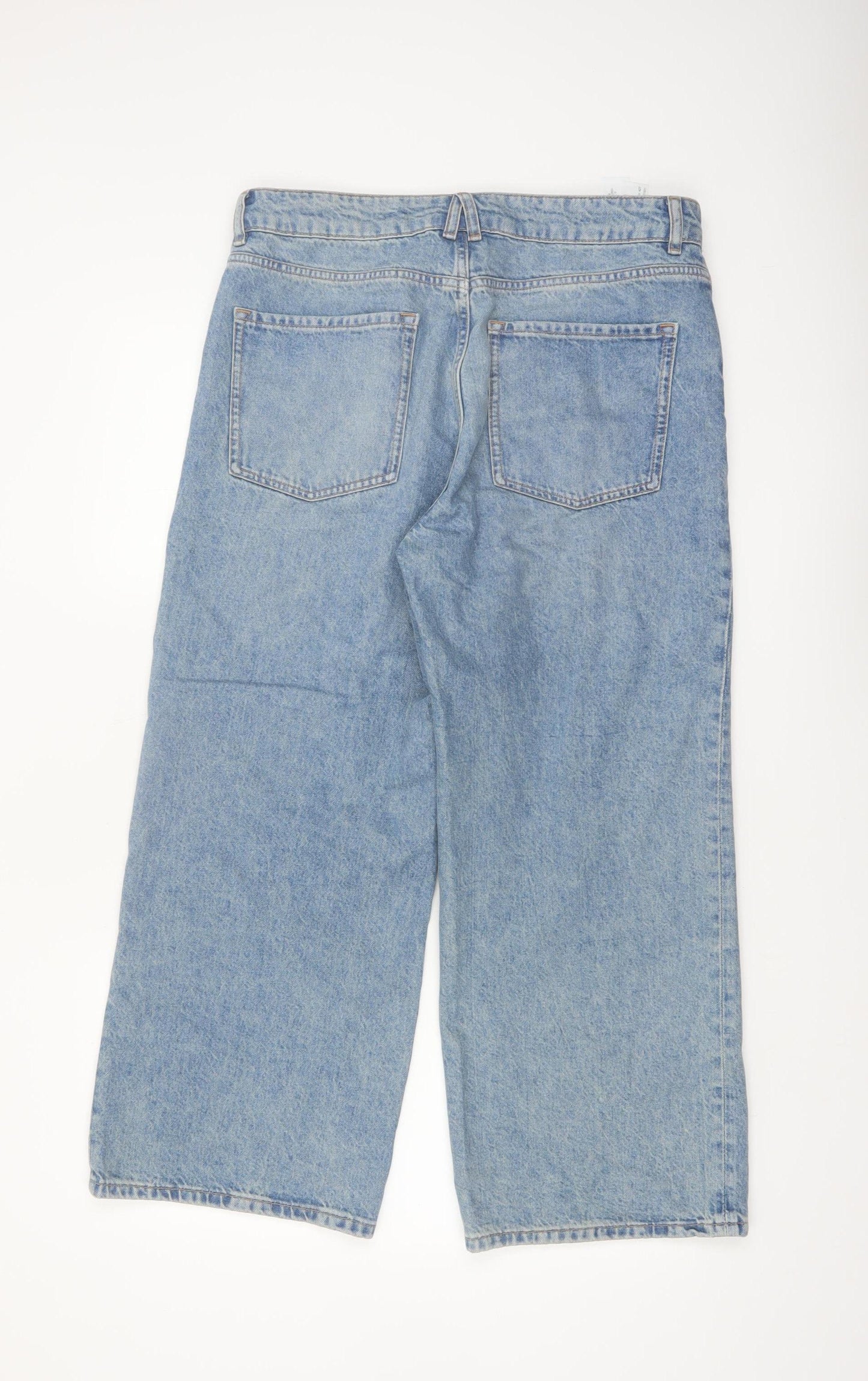 Massimo Dutti Women Blue 14 High Rise Cropped Wide-Leg Jeans