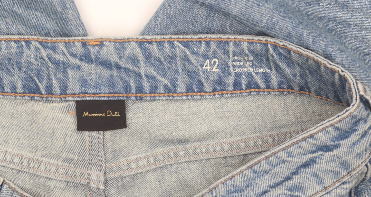 Massimo Dutti Women Blue 14 High Rise Cropped Wide-Leg Jeans