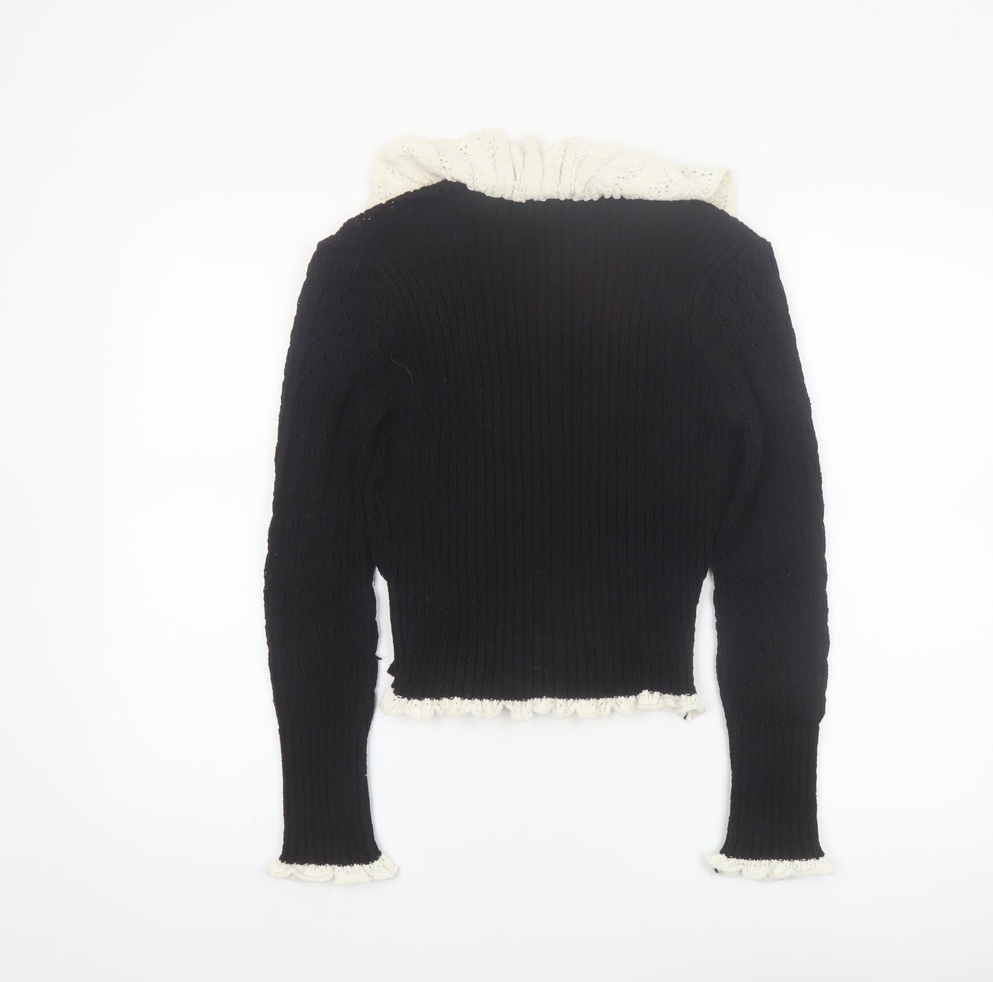 Zara Women’s Black V-Neck Ruffle Trim Cardigan Size 12