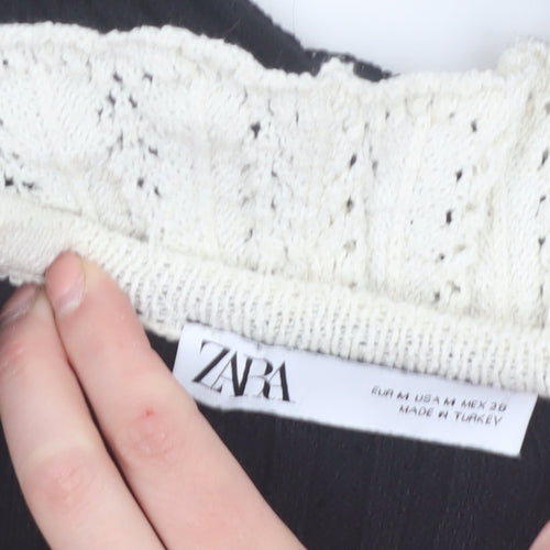 Zara Women’s Black V-Neck Ruffle Trim Cardigan Size 12