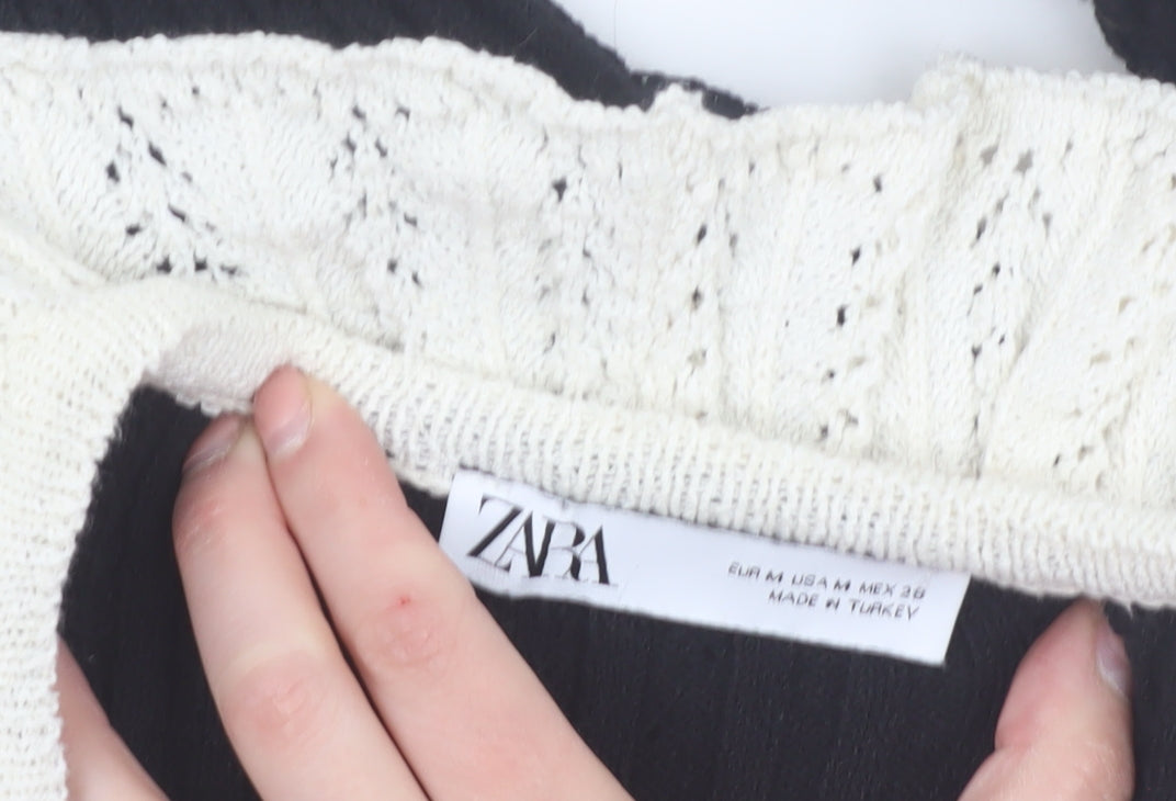 Zara Women’s Black V-Neck Ruffle Trim Cardigan Size 12