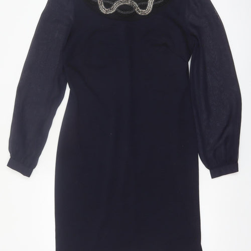Dunnes Women Black Beaded Shift Dress Size 10 Long Sleeve