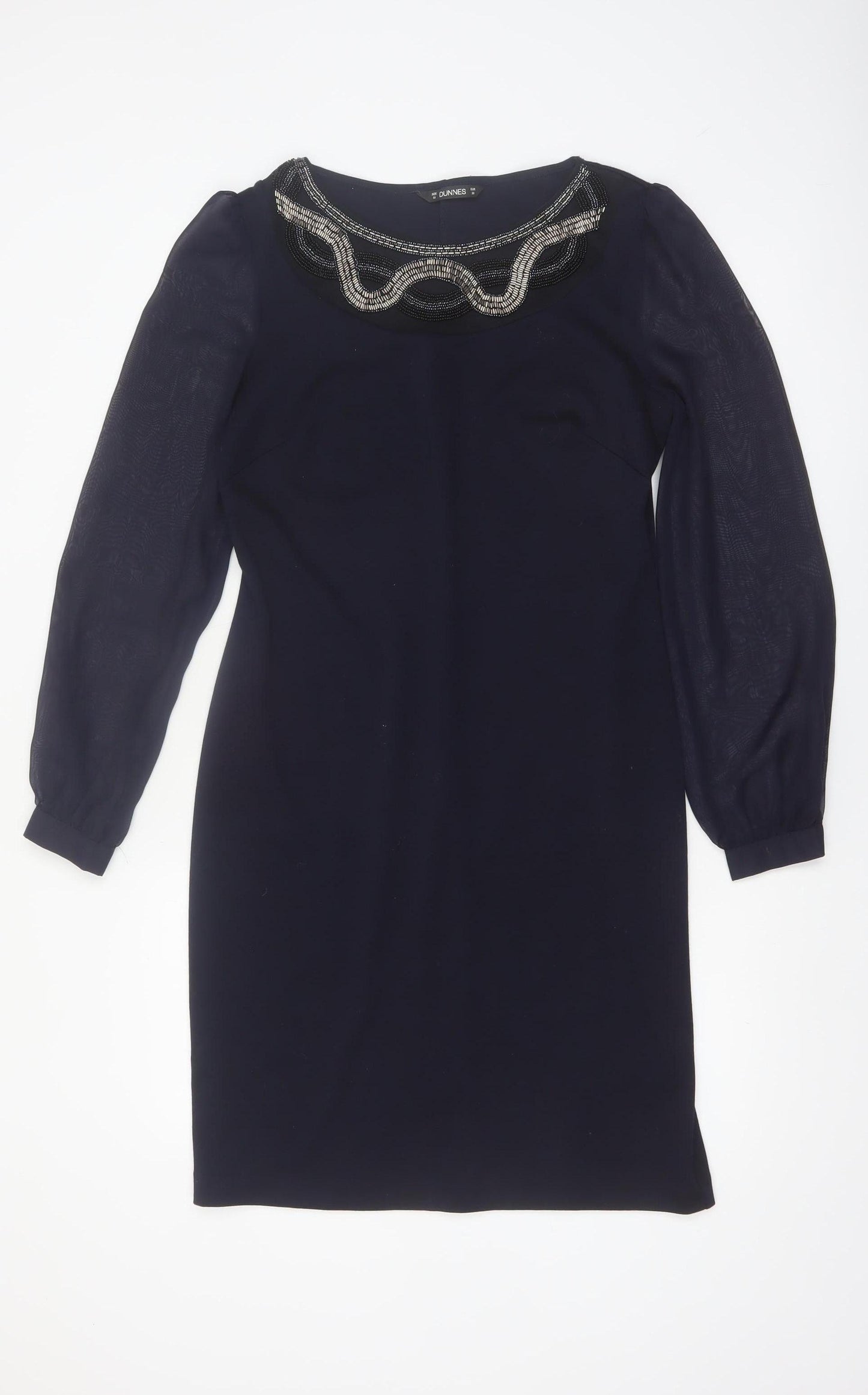 Dunnes Women Black Beaded Shift Dress Size 10 Long Sleeve
