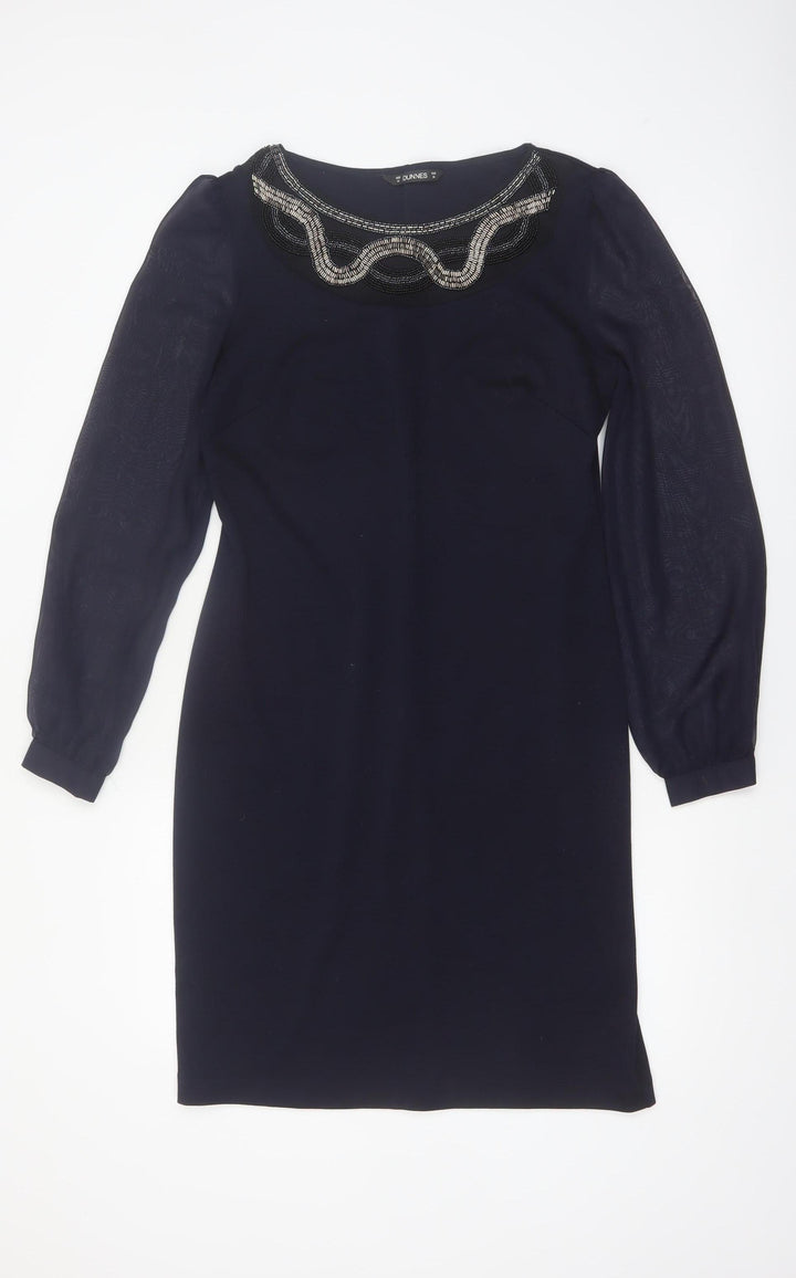 Dunnes Women Black Beaded Shift Dress Size 10 Long Sleeve