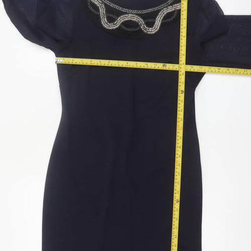 Dunnes Women Black Beaded Shift Dress Size 10 Long Sleeve