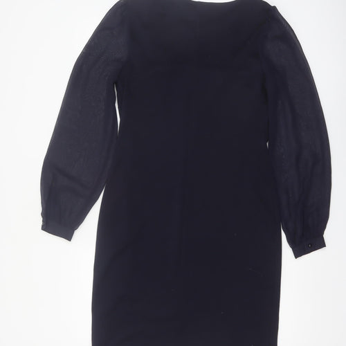 Dunnes Women Black Beaded Shift Dress Size 10 Long Sleeve