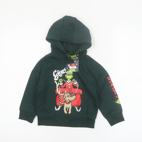 Primark Boys Green The Grinch Hoodie 1.5-2 Years Cotton Blend Christmas