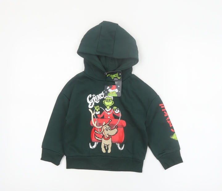 Primark Boys Green The Grinch Hoodie 1.5-2 Years Cotton Blend Christmas