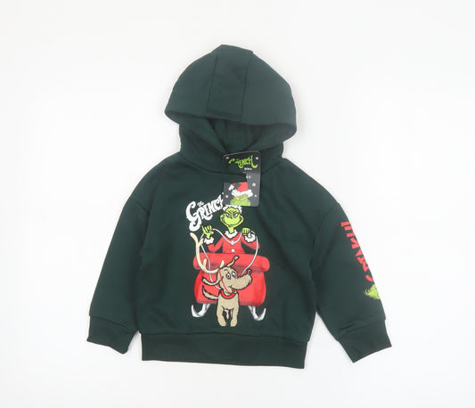 Primark Boys Green The Grinch Hoodie 1.5-2 Years Cotton Blend Christmas