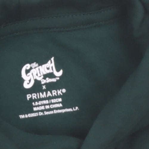 Primark Boys Green The Grinch Hoodie 1.5-2 Years Cotton Blend Christmas