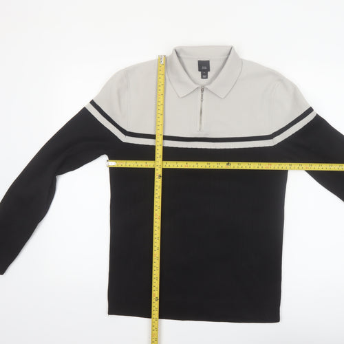 River Island Mens Black & Grey 1/4 Zip Collared Jumper Size M