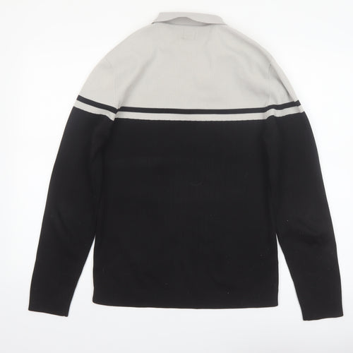 River Island Mens Black & Grey 1/4 Zip Collared Jumper Size M