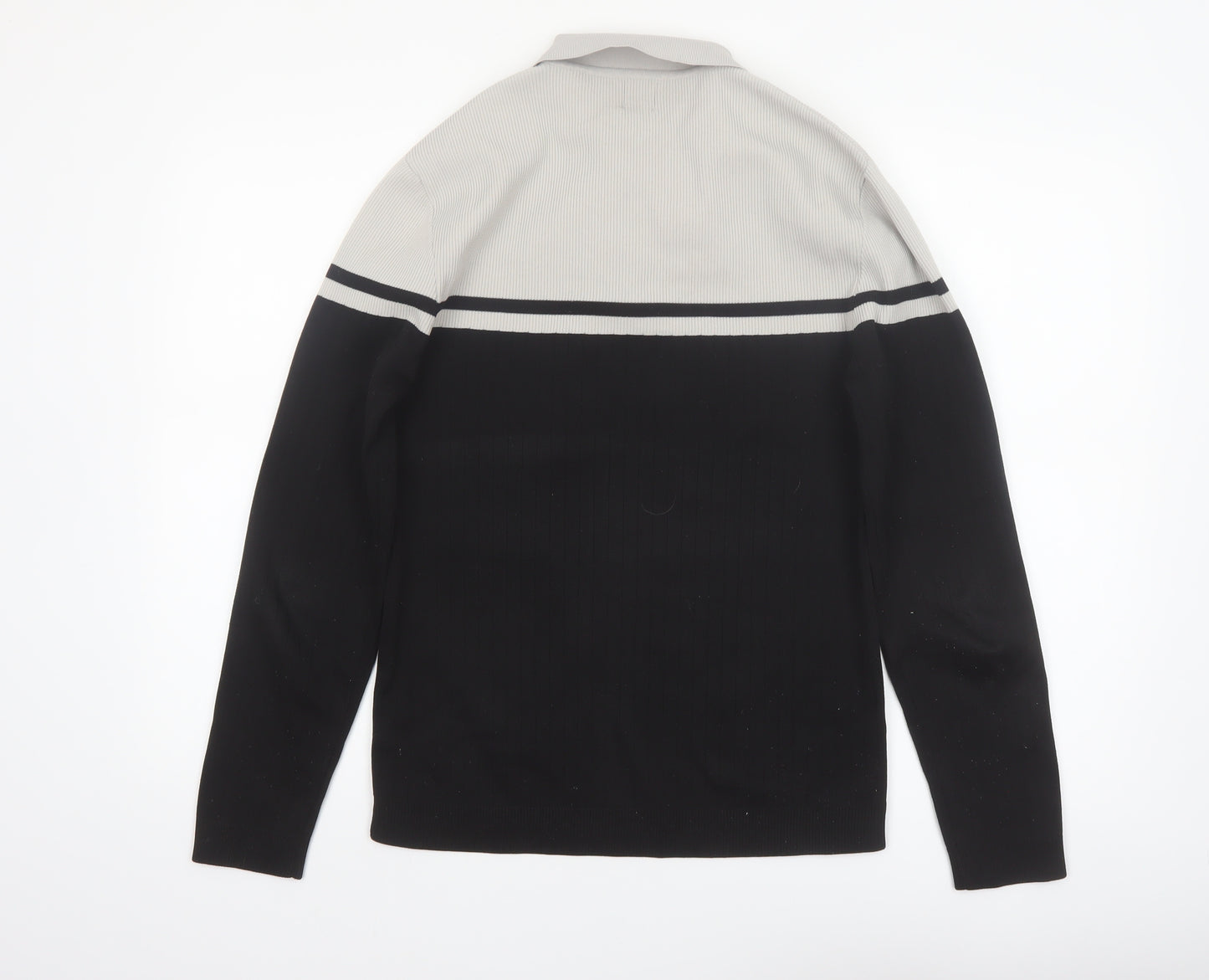 River Island Mens Black & Grey 1/4 Zip Collared Jumper Size M