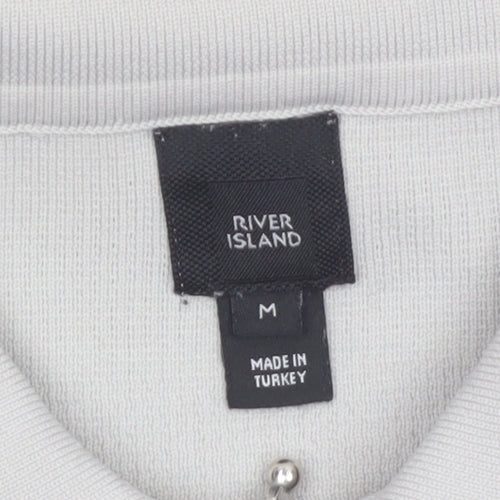 River Island Mens Black & Grey 1/4 Zip Collared Jumper Size M