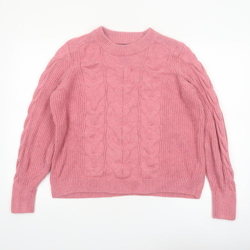 Marks and Spencer Women Pink Cable-Knit Wool Cotton Jumper L