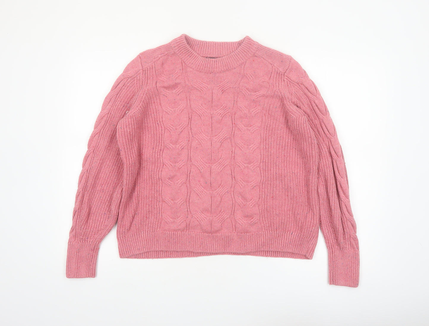 Marks and Spencer Women Pink Cable-Knit Wool Cotton Jumper L