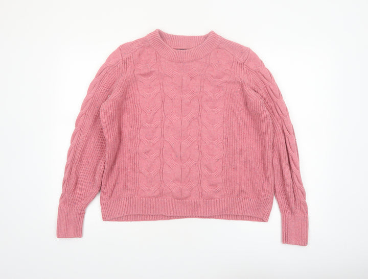 Marks and Spencer Women Pink Cable-Knit Wool Cotton Jumper L
