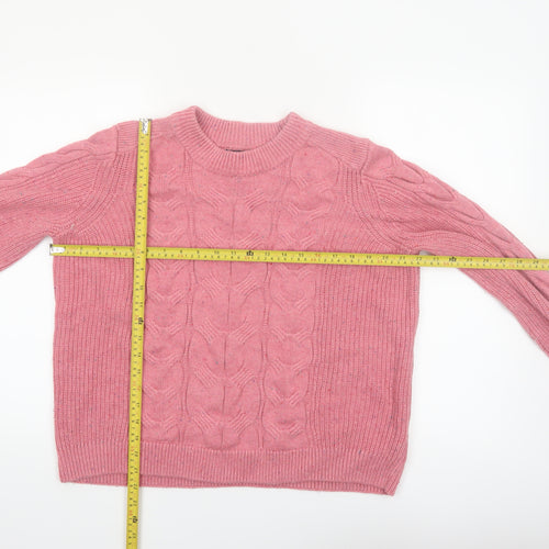Marks and Spencer Women Pink Cable-Knit Wool Cotton Jumper L