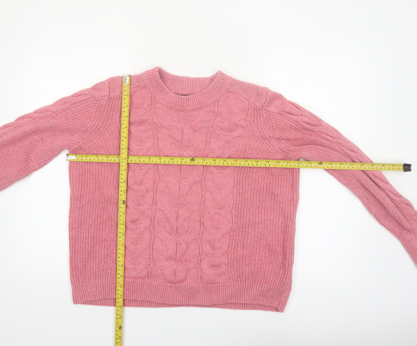 Marks and Spencer Women Pink Cable-Knit Wool Cotton Jumper L