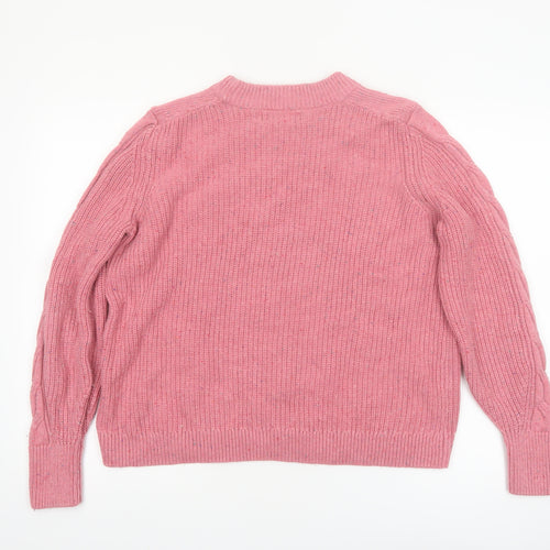 Marks and Spencer Women Pink Cable-Knit Wool Cotton Jumper L
