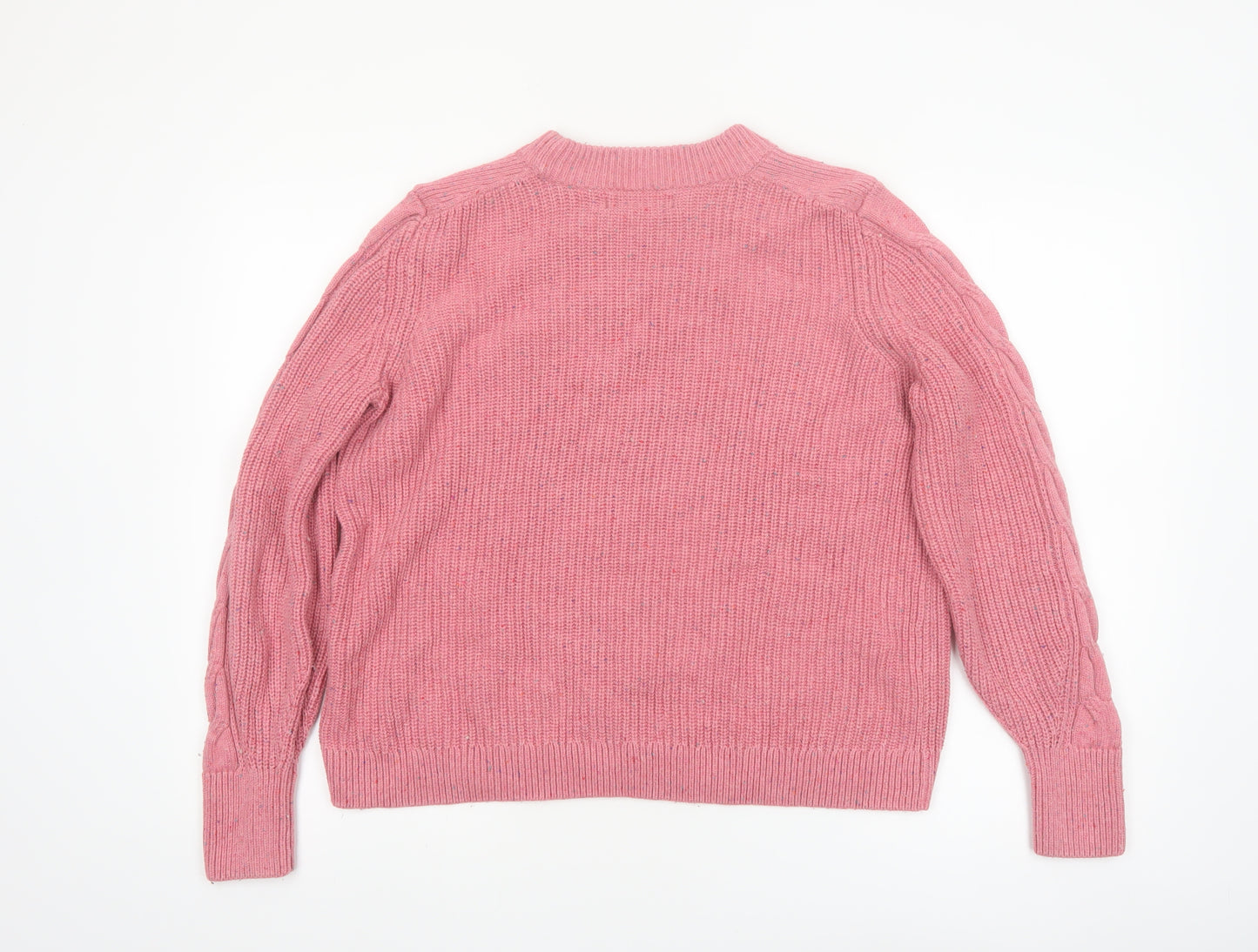 Marks and Spencer Women Pink Cable-Knit Wool Cotton Jumper L