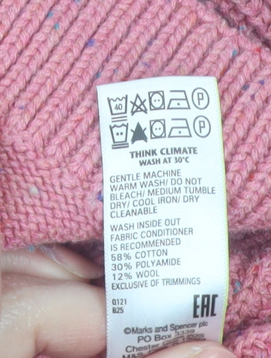Marks and Spencer Women Pink Cable-Knit Wool Cotton Jumper L