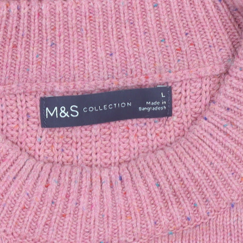 Marks and Spencer Women Pink Cable-Knit Wool Cotton Jumper L