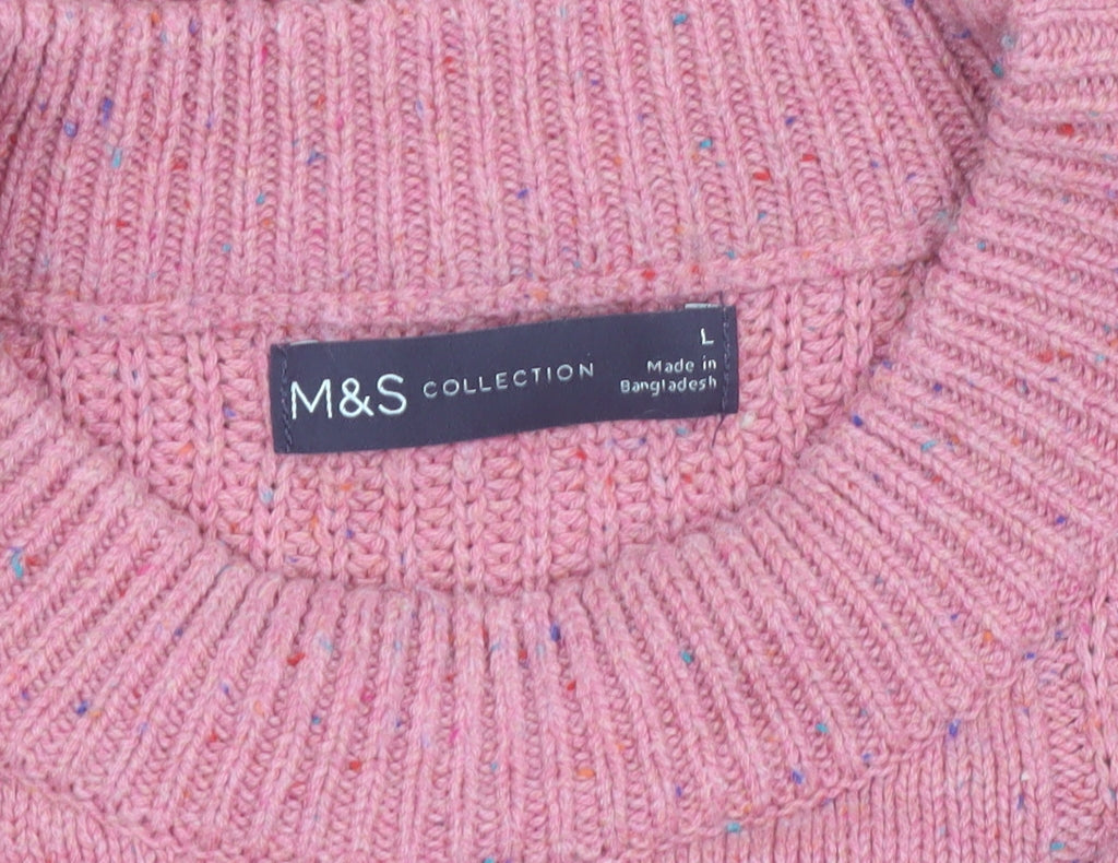 Marks and Spencer Women Pink Cable-Knit Wool Cotton Jumper L