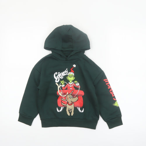 Primark Boys Green The Grinch Hoodie 3-4 Years Pullover Christmas Sweatshirt
