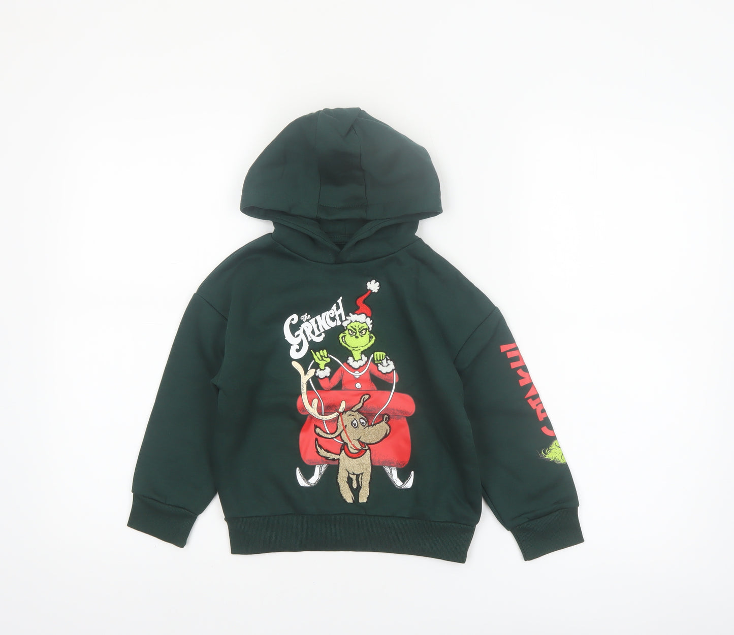 Primark Boys Green The Grinch Hoodie 3-4 Years Pullover Christmas Sweatshirt