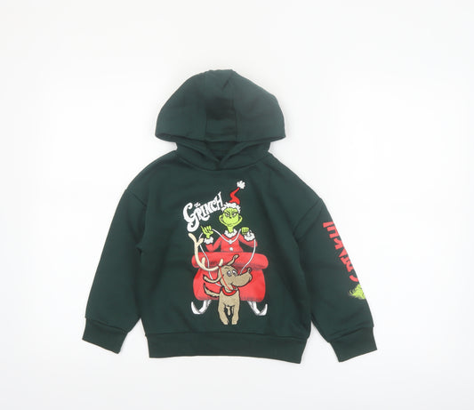 Primark Boys Green The Grinch Hoodie 3-4 Years Pullover Christmas Sweatshirt