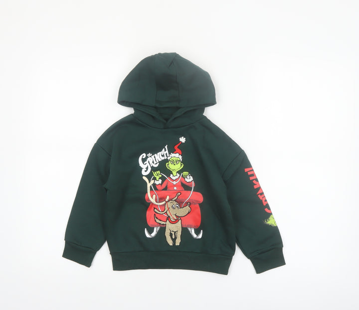 Primark Boys Green The Grinch Hoodie 3-4 Years Pullover Christmas Sweatshirt