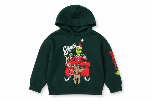 Front view of Primark boys’ green the grinch hoodie 3-4 years pullover christmas sweatshirt