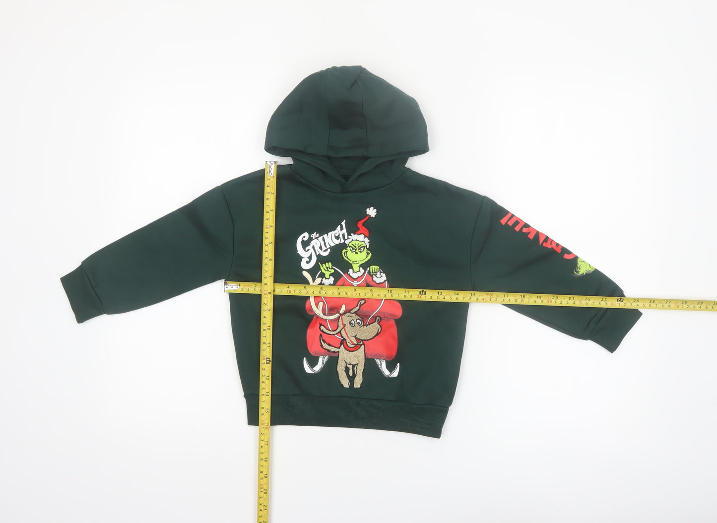 Primark Boys Green The Grinch Hoodie 3-4 Years Pullover Christmas Sweatshirt