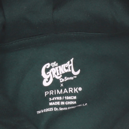 Primark Boys Green The Grinch Hoodie 3-4 Years Pullover Christmas Sweatshirt