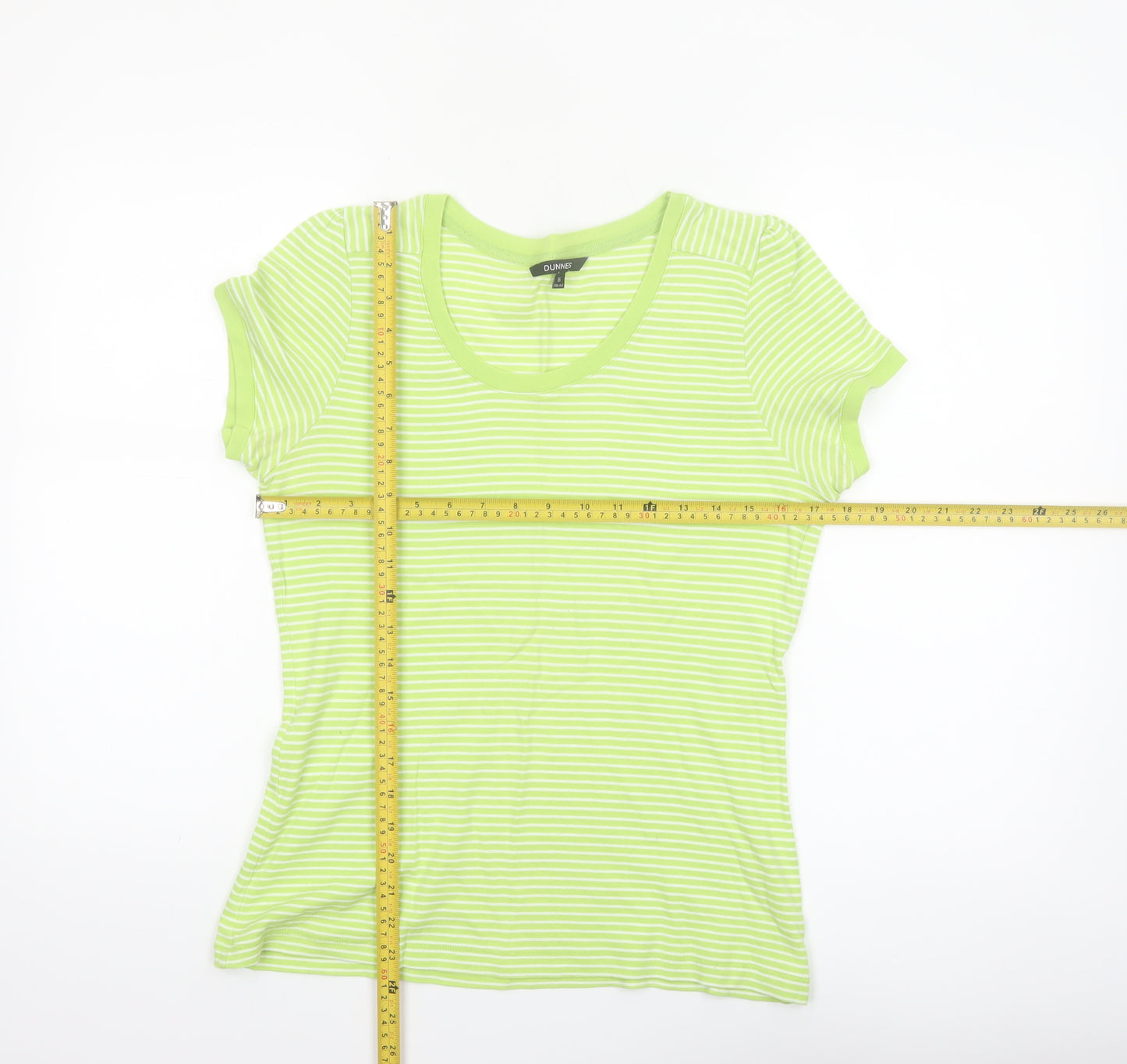 Dunnes Women’s Green Striped Short Sleeve Cotton T-Shirt Size 16