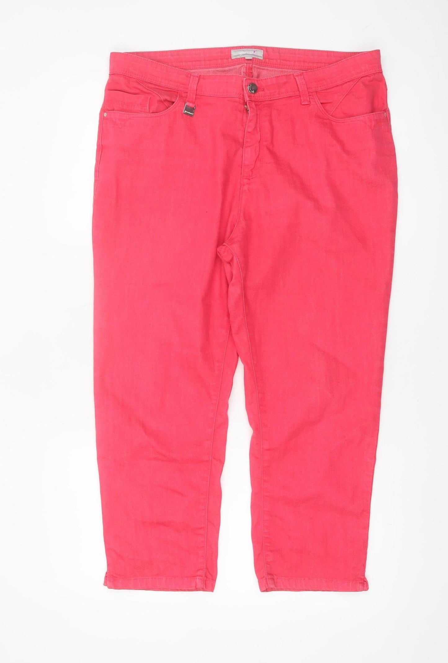 Marks and Spencer Per Una Pink Cropped Stretch Cotton Trousers Size 16
