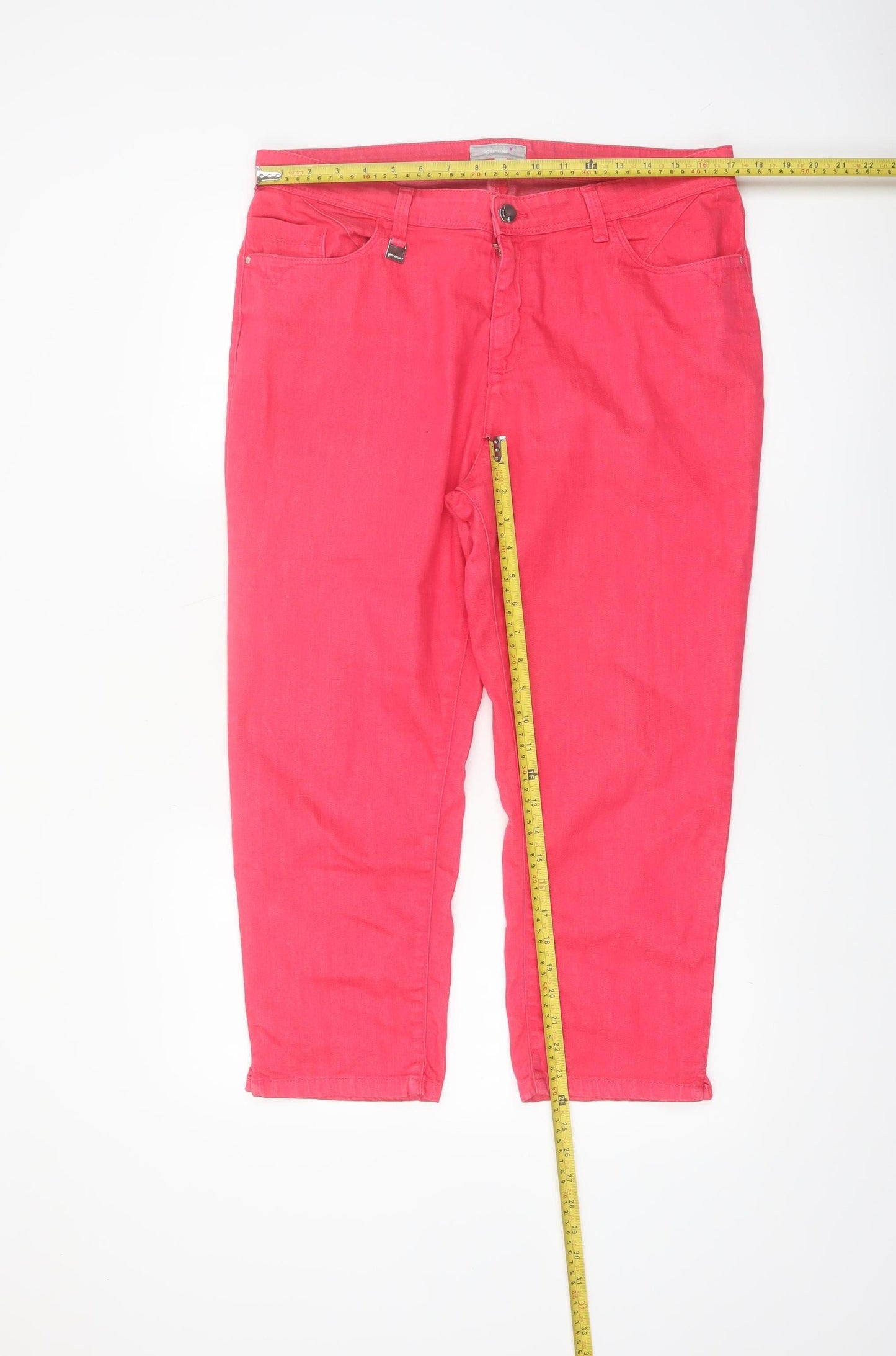 Marks and Spencer Per Una Pink Cropped Stretch Cotton Trousers Size 16