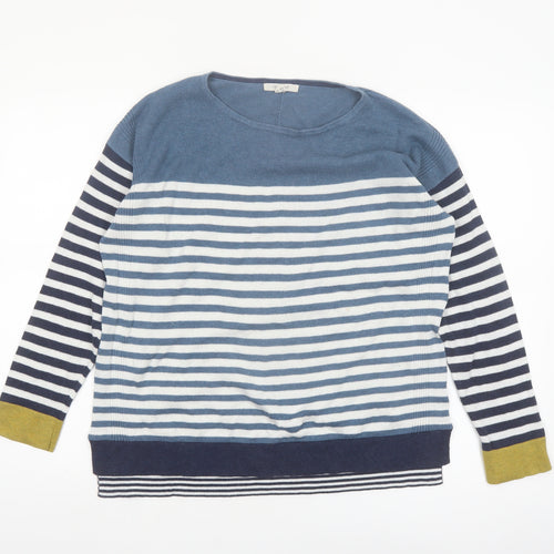 White Stuff Women Blue Striped Cotton Blend Jumper UK 12
